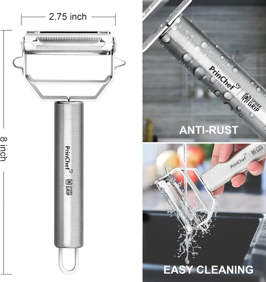 Vegetable Peeler, 3 in 1 Versatile Y Potato Peeler for Kitchen| Ultra Sharp Julienne Peeler with Anti-Slip Handle | Stainless Steel No-Rust Veggie Peeler, Heavy Duty