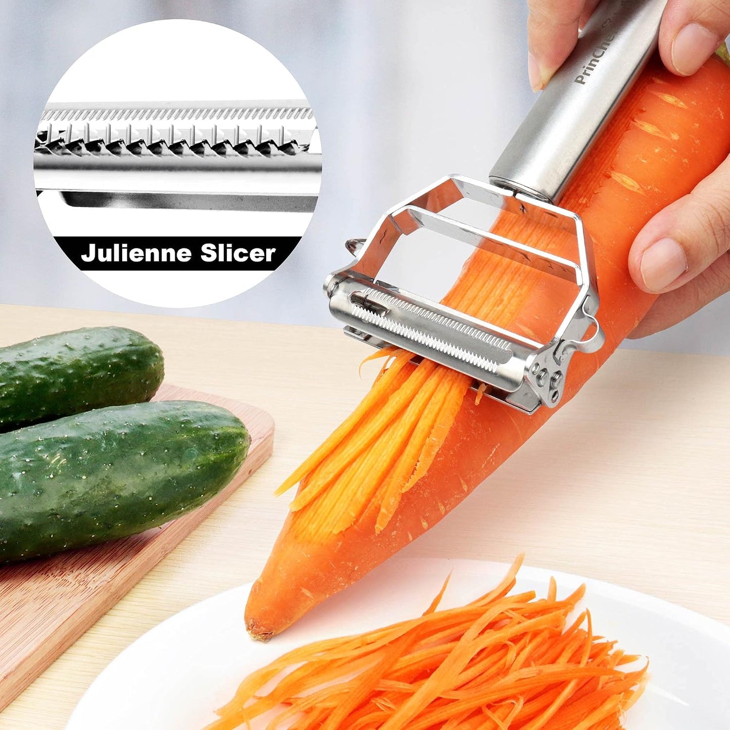 Vegetable Peeler, 3 in 1 Versatile Y Potato Peeler for Kitchen| Ultra Sharp Julienne Peeler with Anti-Slip Handle | Stainless Steel No-Rust Veggie Peeler, Heavy Duty
