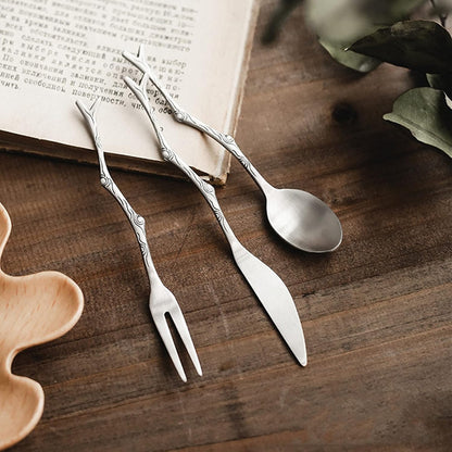 Forks Set Stainless Steel Mini Fruits Appetizer Salad Cake Fork & Knife Set for Banquet Party Seafood Cocktail Dessert, 3 Piece Flatware Set, Silver