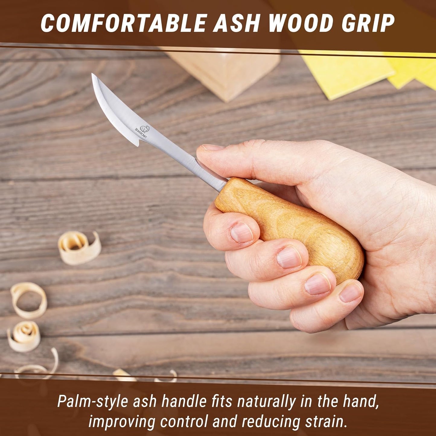 Wood Carving Knife C17P - Sloyd Chip Carving Knife Carbon Steel - Whittling Knives for Beginners and Professionals - Wood Whittling Tools Woodworking Palm Chisel