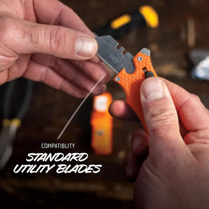 SlideWinder - Utility Knife Multitool with Standard Replaceable Razor Blade, Screwdrivers, Prybar, Bottle Opener and Pocket Clip with Locking Auto-Retracting Blade
