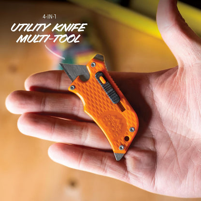 SlideWinder - Utility Knife Multitool with Standard Replaceable Razor Blade, Screwdrivers, Prybar, Bottle Opener and Pocket Clip with Locking Auto-Retracting Blade