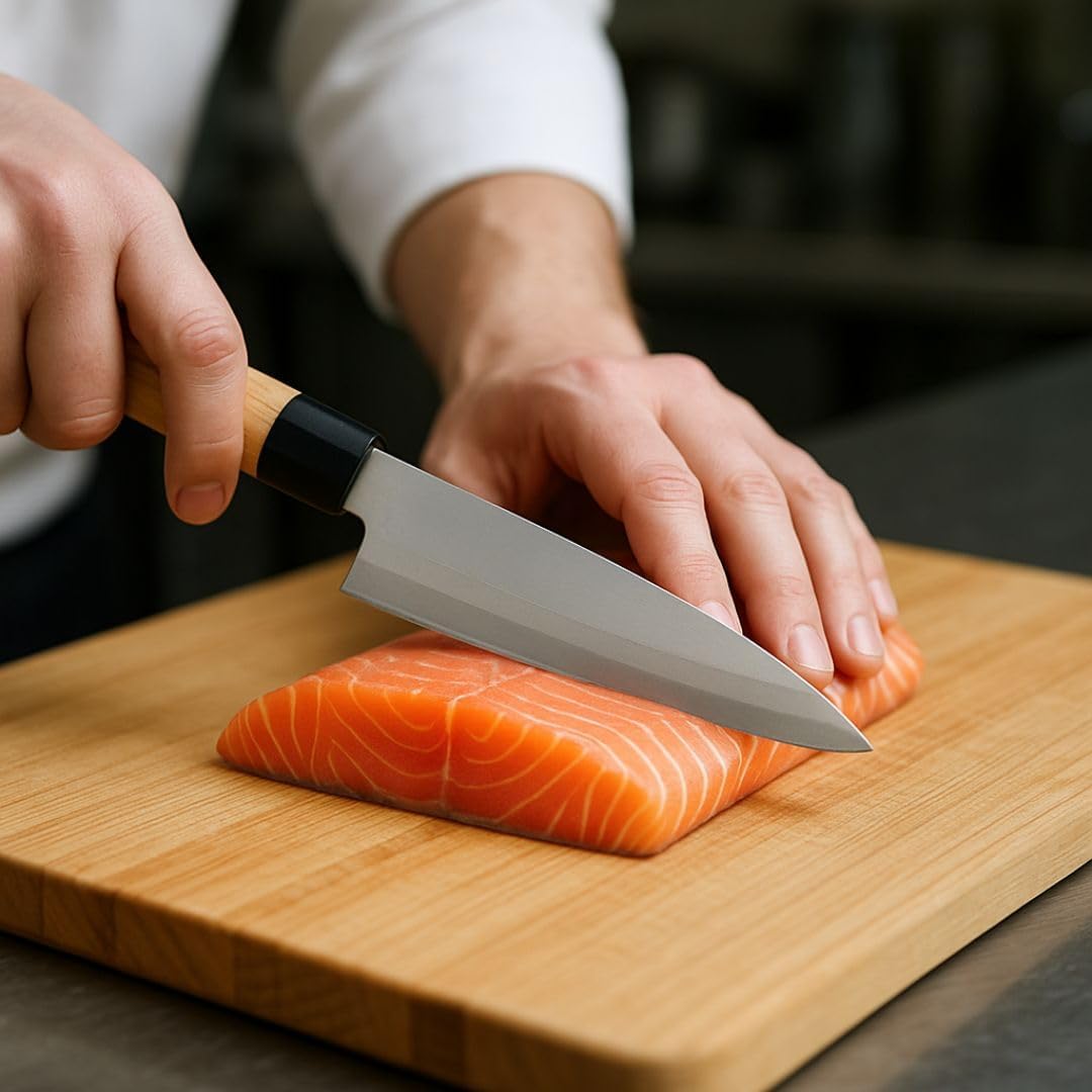 7” High Carbon German Steel Blade Deba Knife with Wood Handle- Japanese Kitchen Knife Sharp Sushi Knife for Fish Fillet Knifes Fish Cutting