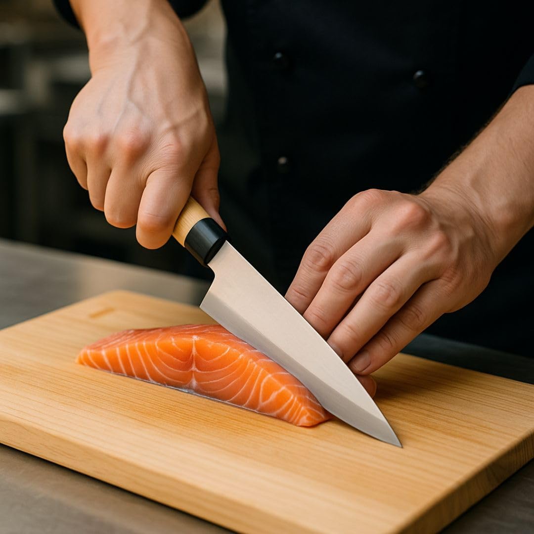 7” High Carbon German Steel Blade Deba Knife with Wood Handle- Japanese Kitchen Knife Sharp Sushi Knife for Fish Fillet Knifes Fish Cutting
