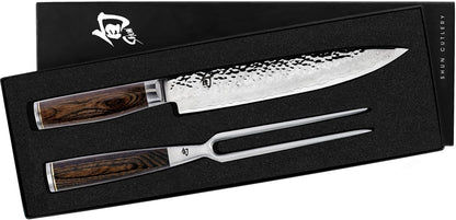 Premier 2 Piece Carving Set | Includes 9.5" Premier Slicing Knife and Carving Fork, VG-MAX Core, Damascus Stainless Steel Cladding, Pakkawood Handle