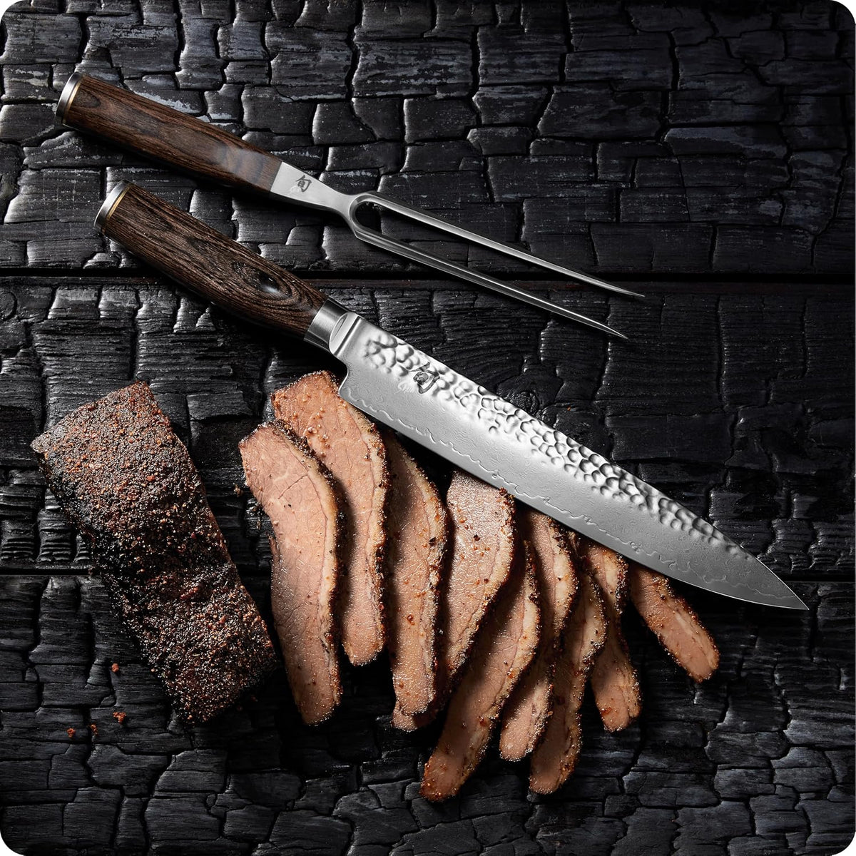 Premier 2 Piece Carving Set | Includes 9.5" Premier Slicing Knife and Carving Fork, VG-MAX Core, Damascus Stainless Steel Cladding, Pakkawood Handle