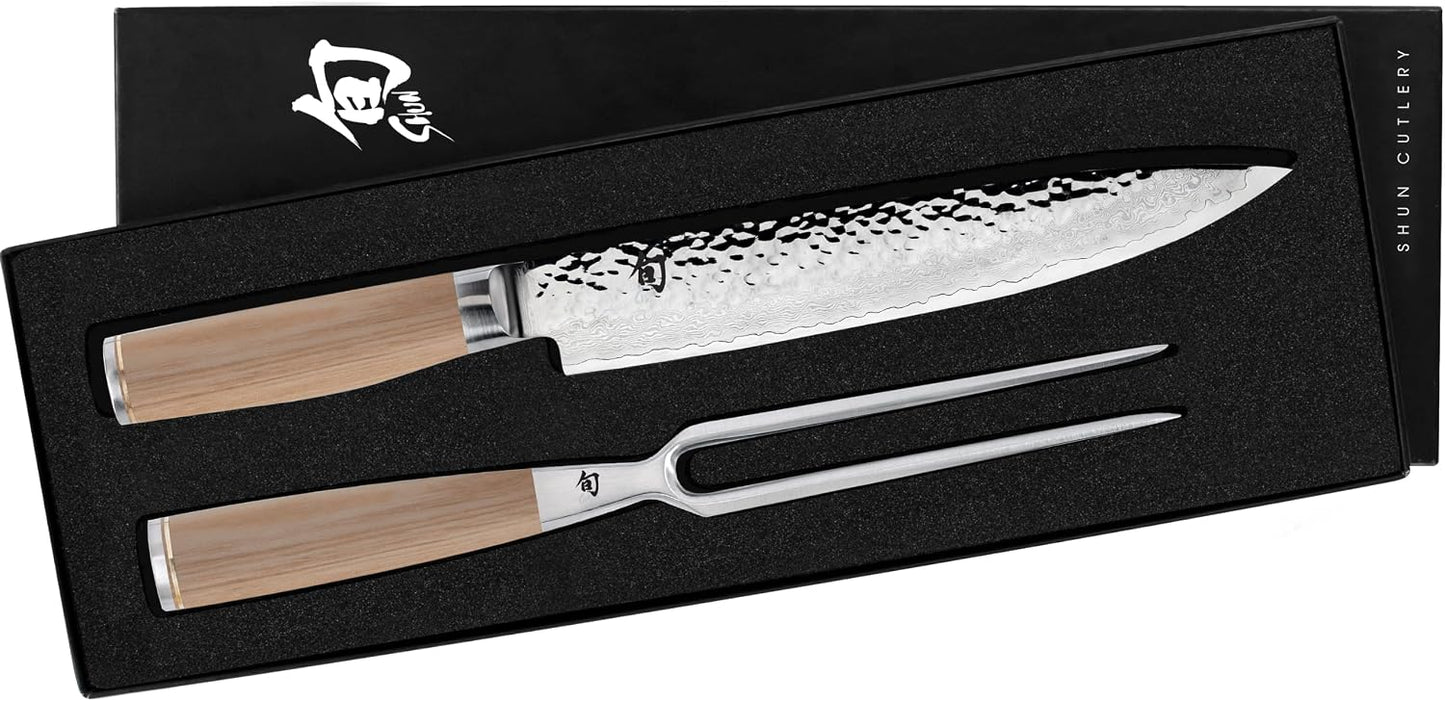 Premier 2 Piece Carving Set | Includes 9.5" Premier Slicing Knife and Carving Fork, VG-MAX Core, Damascus Stainless Steel Cladding, Pakkawood Handle