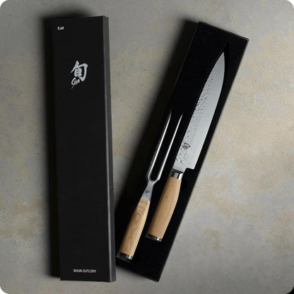 Premier 2 Piece Carving Set | Includes 9.5" Premier Slicing Knife and Carving Fork, VG-MAX Core, Damascus Stainless Steel Cladding, Pakkawood Handle