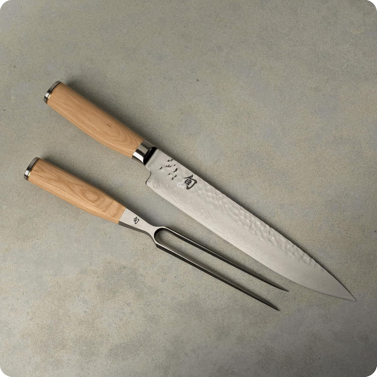 Premier 2 Piece Carving Set | Includes 9.5" Premier Slicing Knife and Carving Fork, VG-MAX Core, Damascus Stainless Steel Cladding, Pakkawood Handle
