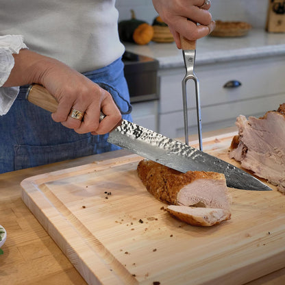 Premier 2 Piece Carving Set | Includes 9.5" Premier Slicing Knife and Carving Fork, VG-MAX Core, Damascus Stainless Steel Cladding, Pakkawood Handle