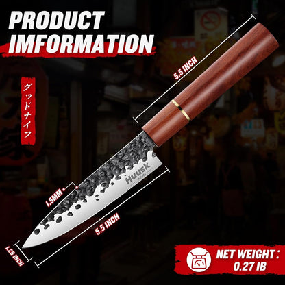 Huusk Japanese Nakiri Knife 7-Inch - Meat Cleaver Vegetable Chopping Knife | Hand Forged VG10 Damascus, Chef Knives with Rosewood Handle, Japanese Kitchen Knives for Cooking, Gifts for Men