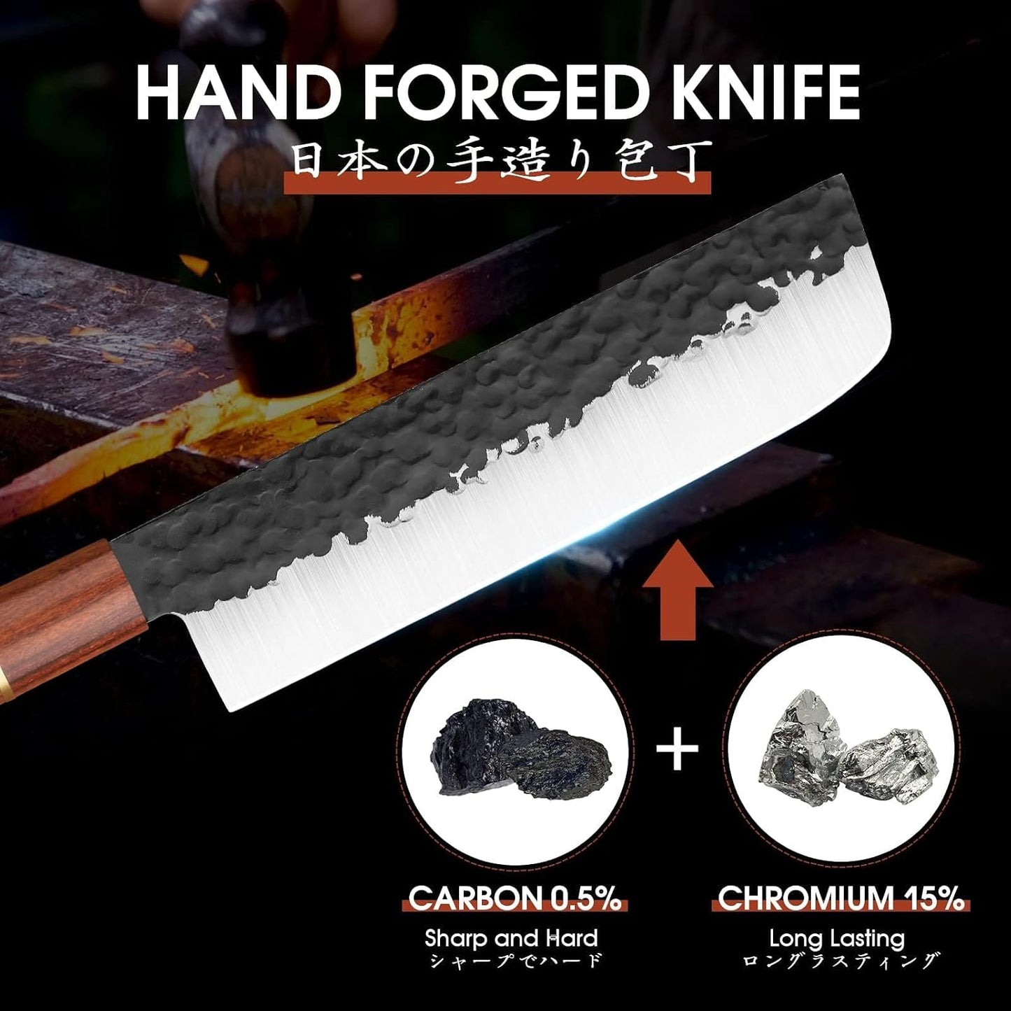 Huusk Japanese Nakiri Knife 7-Inch - Meat Cleaver Vegetable Chopping Knife | Hand Forged VG10 Damascus, Chef Knives with Rosewood Handle, Japanese Kitchen Knives for Cooking, Gifts for Men