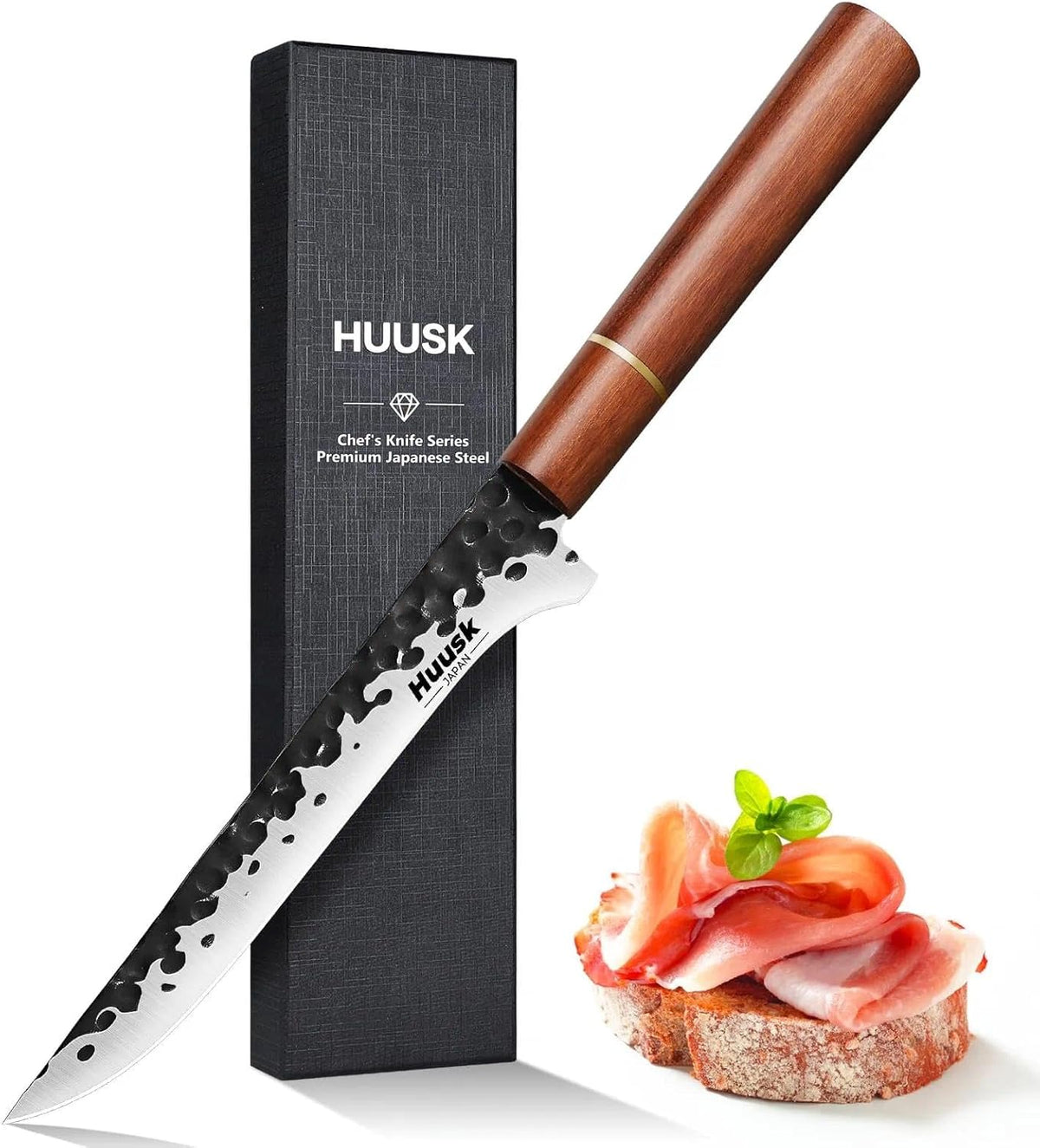 Huusk Japanese Nakiri Knife 7-Inch - Meat Cleaver Vegetable Chopping Knife | Hand Forged VG10 Damascus, Chef Knives with Rosewood Handle, Japanese Kitchen Knives for Cooking, Gifts for Men
