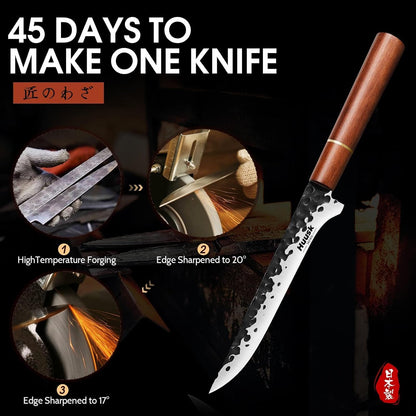Huusk Japanese Nakiri Knife 7-Inch - Meat Cleaver Vegetable Chopping Knife | Hand Forged VG10 Damascus, Chef Knives with Rosewood Handle, Japanese Kitchen Knives for Cooking, Gifts for Men