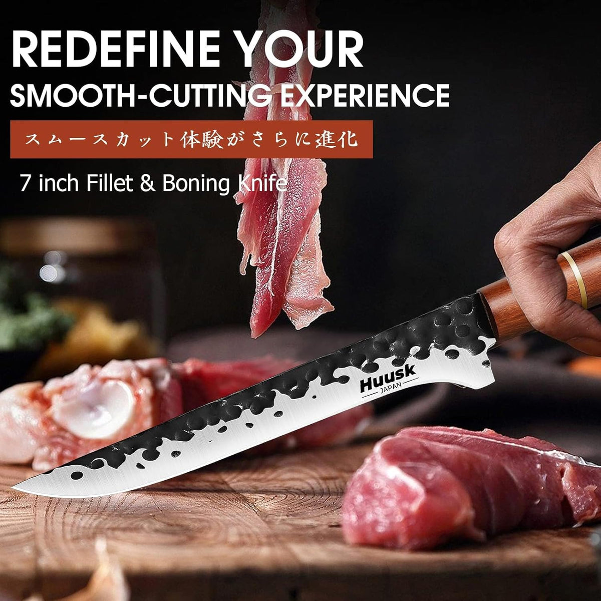 Huusk Japanese Nakiri Knife 7-Inch - Meat Cleaver Vegetable Chopping Knife | Hand Forged VG10 Damascus, Chef Knives with Rosewood Handle, Japanese Kitchen Knives for Cooking, Gifts for Men