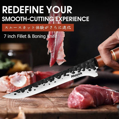 Huusk Japanese Nakiri Knife 7-Inch - Meat Cleaver Vegetable Chopping Knife | Hand Forged VG10 Damascus, Chef Knives with Rosewood Handle, Japanese Kitchen Knives for Cooking, Gifts for Men