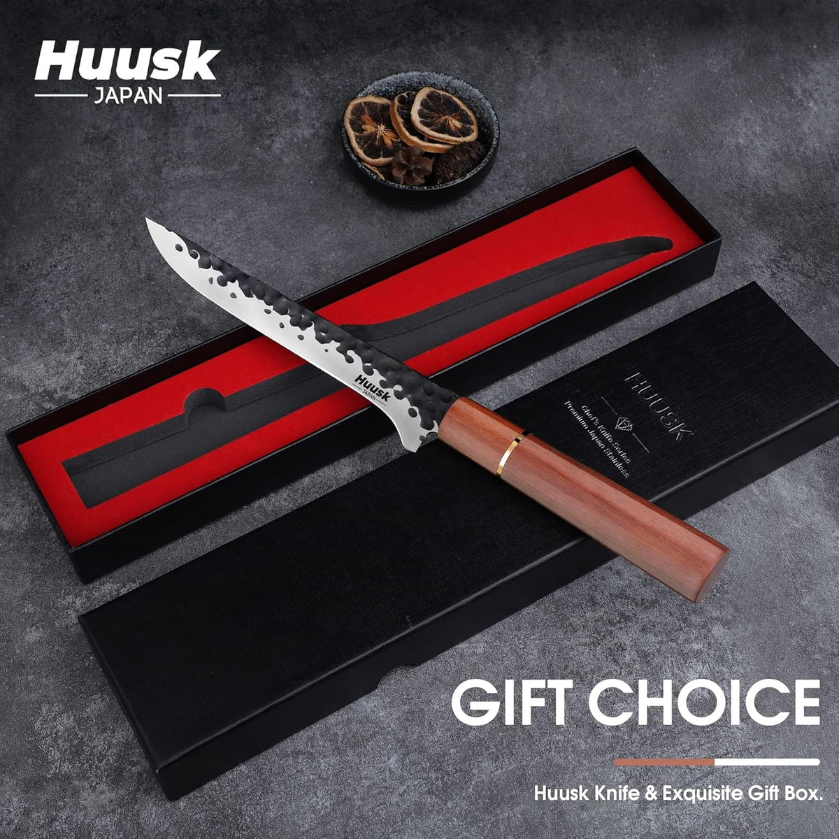 Huusk Japanese Nakiri Knife 7-Inch - Meat Cleaver Vegetable Chopping Knife | Hand Forged VG10 Damascus, Chef Knives with Rosewood Handle, Japanese Kitchen Knives for Cooking, Gifts for Men