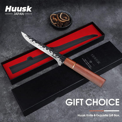 Huusk Japanese Nakiri Knife 7-Inch - Meat Cleaver Vegetable Chopping Knife | Hand Forged VG10 Damascus, Chef Knives with Rosewood Handle, Japanese Kitchen Knives for Cooking, Gifts for Men