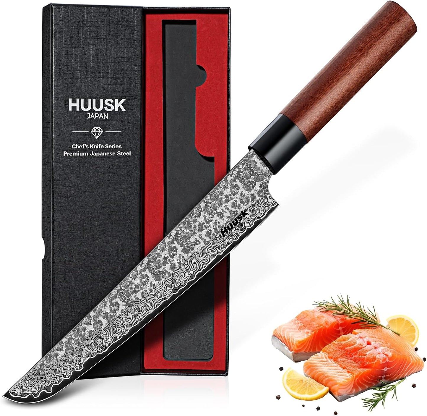 Huusk Japanese Nakiri Knife 7-Inch - Meat Cleaver Vegetable Chopping Knife | Hand Forged VG10 Damascus, Chef Knives with Rosewood Handle, Japanese Kitchen Knives for Cooking, Gifts for Men