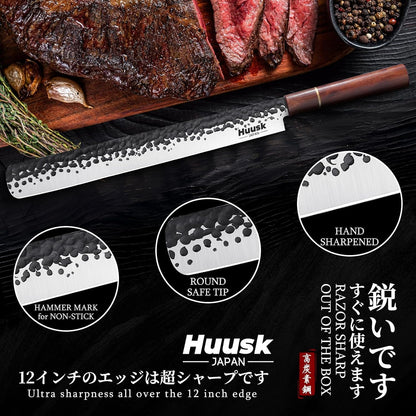 Huusk Japanese Nakiri Knife 7-Inch - Meat Cleaver Vegetable Chopping Knife | Hand Forged VG10 Damascus, Chef Knives with Rosewood Handle, Japanese Kitchen Knives for Cooking, Gifts for Men