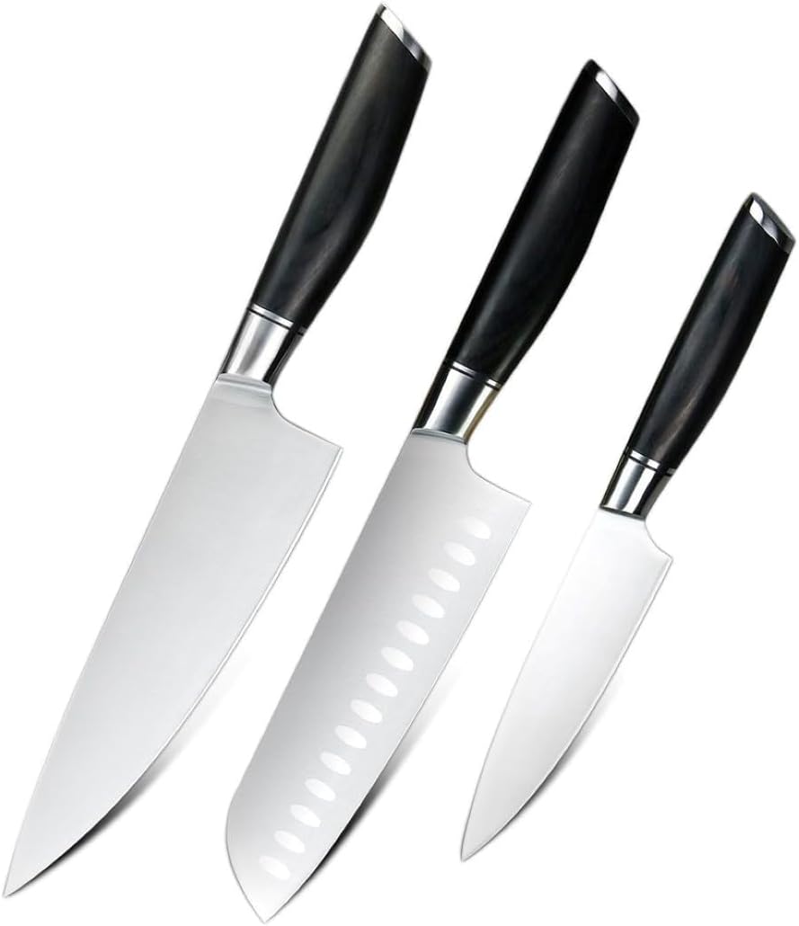 Classic Japanese Chef Knife Set in a Gift Box - Petty, Santoku & Chef