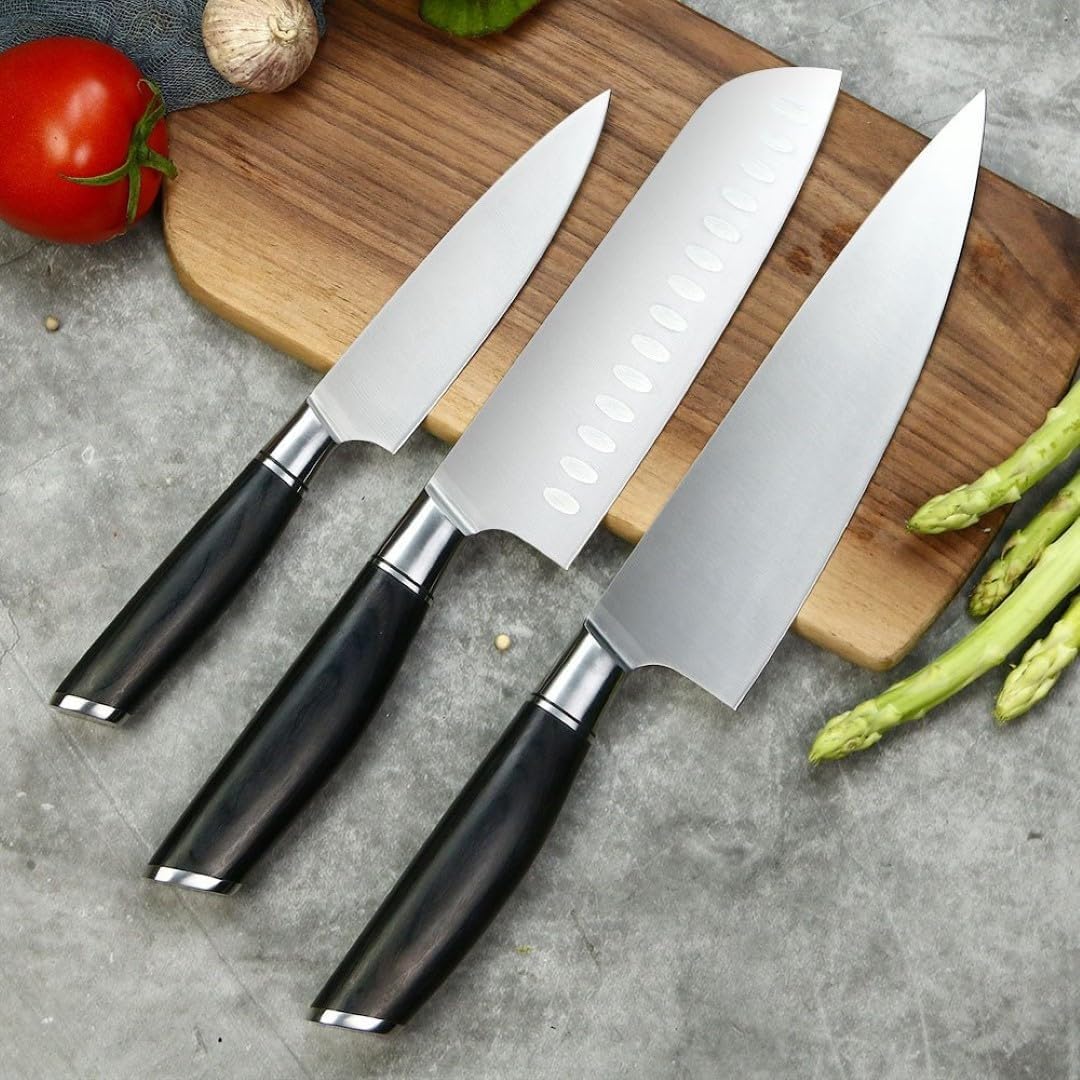 Classic Japanese Chef Knife Set in a Gift Box - Petty, Santoku & Chef