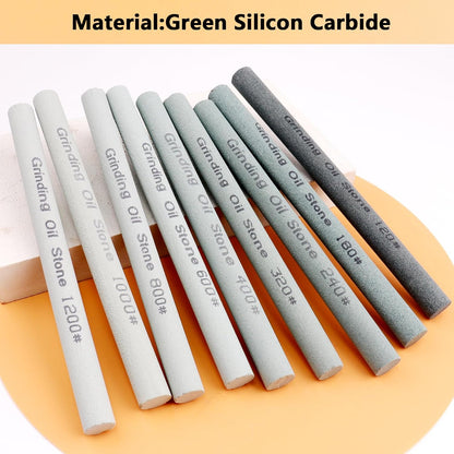 9pcs Round Green Carbon Sharpening Stone 120#-1200# Honing Sticks Set, Green Silicon Carbide Whetstone Kit for Moldel, Metal & Cutting Tools (Round 150mm*12mm)