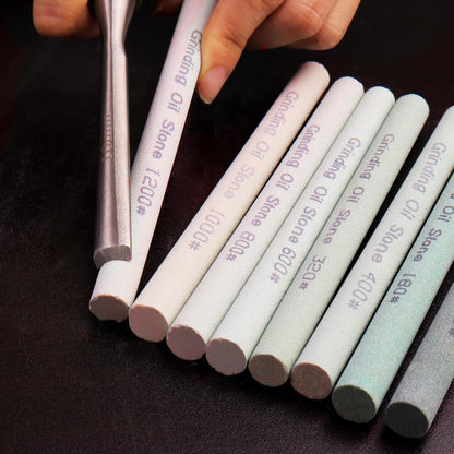 9pcs Round Green Carbon Sharpening Stone 120#-1200# Honing Sticks Set, Green Silicon Carbide Whetstone Kit for Moldel, Metal & Cutting Tools (Round 150mm*12mm)