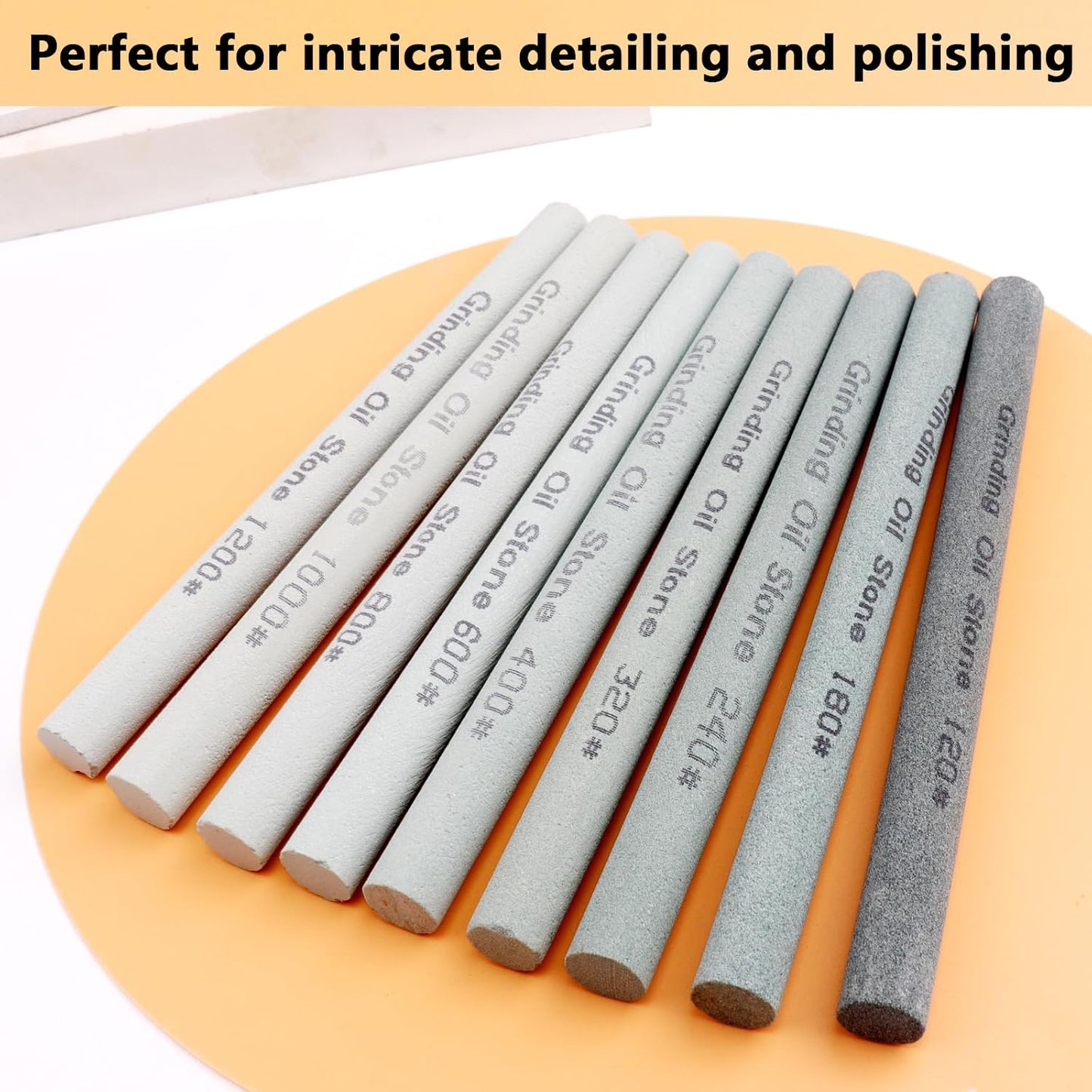 9pcs Round Green Carbon Sharpening Stone 120#-1200# Honing Sticks Set, Green Silicon Carbide Whetstone Kit for Moldel, Metal & Cutting Tools (Round 150mm*12mm)