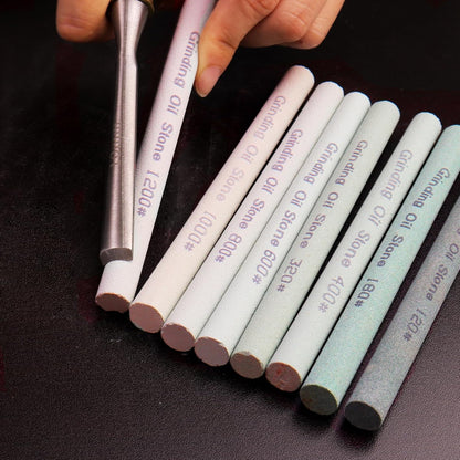 9pcs Round Green Carbon Sharpening Stone 120#-1200# Honing Sticks Set, Green Silicon Carbide Whetstone Kit for Moldel, Metal & Cutting Tools (Round 150mm*12mm)