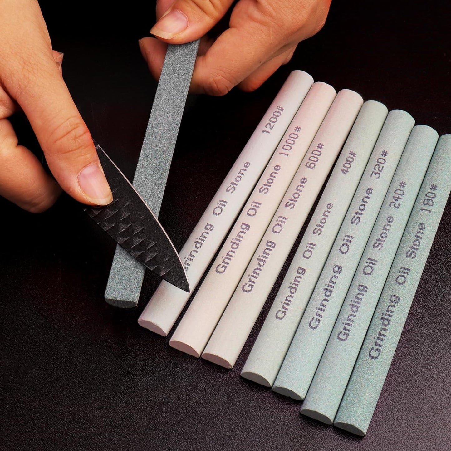 9pcs Round Green Carbon Sharpening Stone 120#-1200# Honing Sticks Set, Green Silicon Carbide Whetstone Kit for Moldel, Metal & Cutting Tools (Round 150mm*12mm)