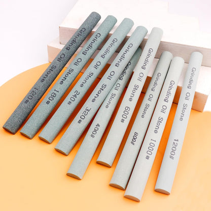 9pcs Round Green Carbon Sharpening Stone 120#-1200# Honing Sticks Set, Green Silicon Carbide Whetstone Kit for Moldel, Metal & Cutting Tools (Round 150mm*12mm)