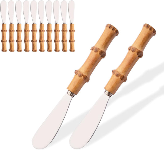 12 Pcs Cheese Spreader Knives, Stainless Steel Butter Spreader with Bamboo Handle, Kitchen Use Butter Knives Set, For Sandwich Cream Jam Bread Cake Condiment, 6.3 inch