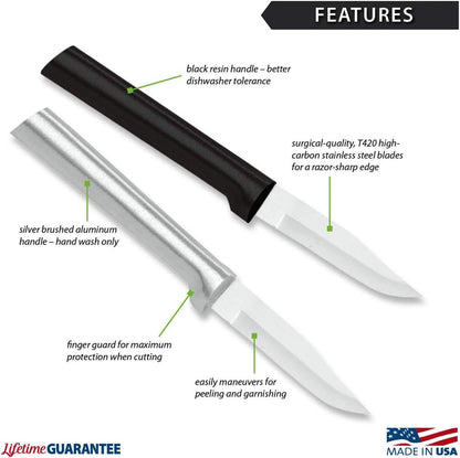 Peeling Paring Knife (R102), Silver Handle | 2.5" Stainless Steel Blade, Silver Cast Aluminum Handle