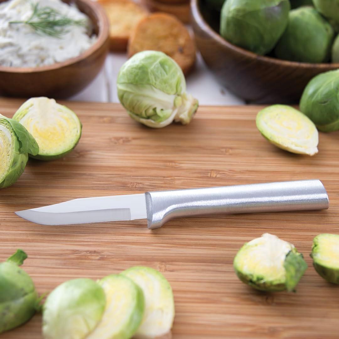 Peeling Paring Knife (R102), Silver Handle | 2.5" Stainless Steel Blade, Silver Cast Aluminum Handle