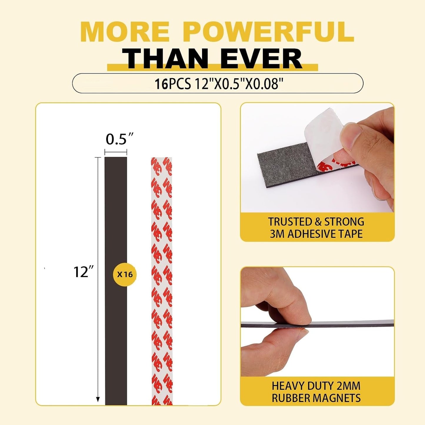 16 Feet Magnetic Strips with Adhesive Backing,Magnets Tape for Crafts,Flat Package (16 PCS 0.5X12") Strong Sticky Magnets