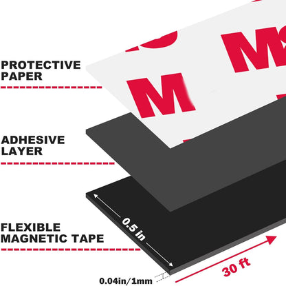 16 Feet Magnetic Strips with Adhesive Backing,Magnets Tape for Crafts,Flat Package (16 PCS 0.5X12") Strong Sticky Magnets