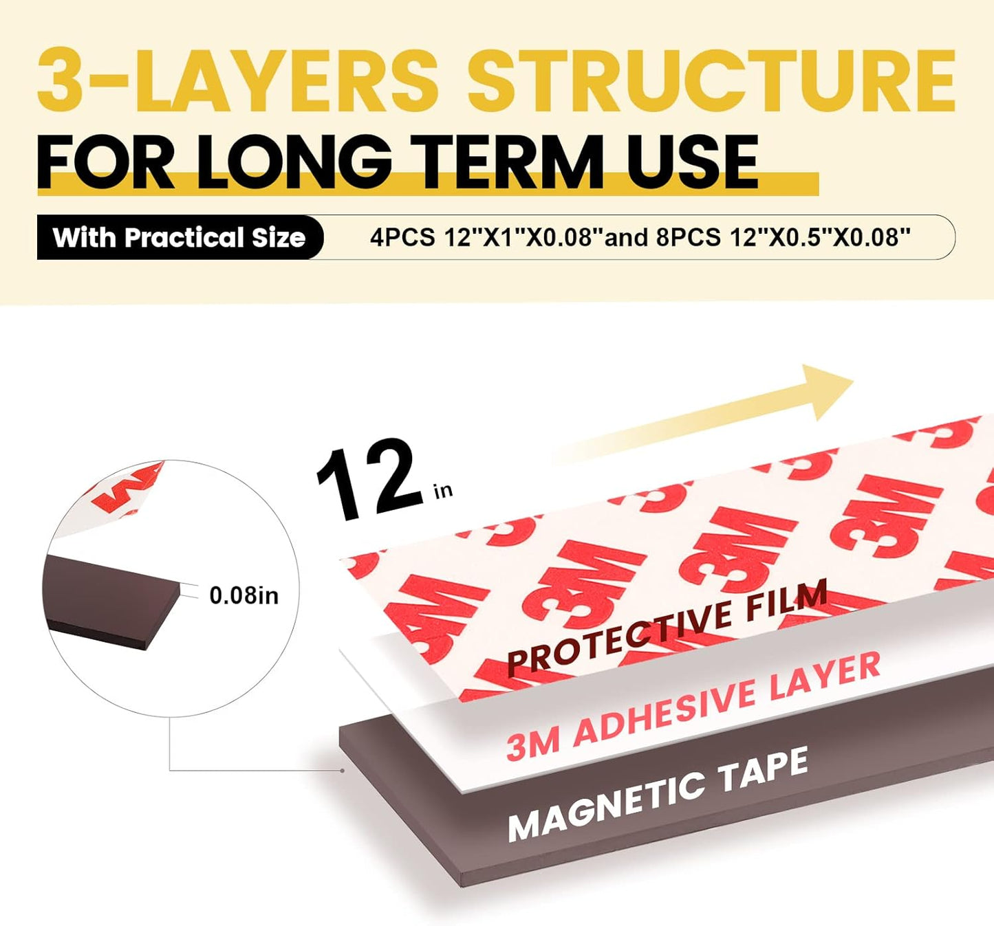 16 Feet Magnetic Strips with Adhesive Backing,Magnets Tape for Crafts,Flat Package (16 PCS 0.5X12") Strong Sticky Magnets