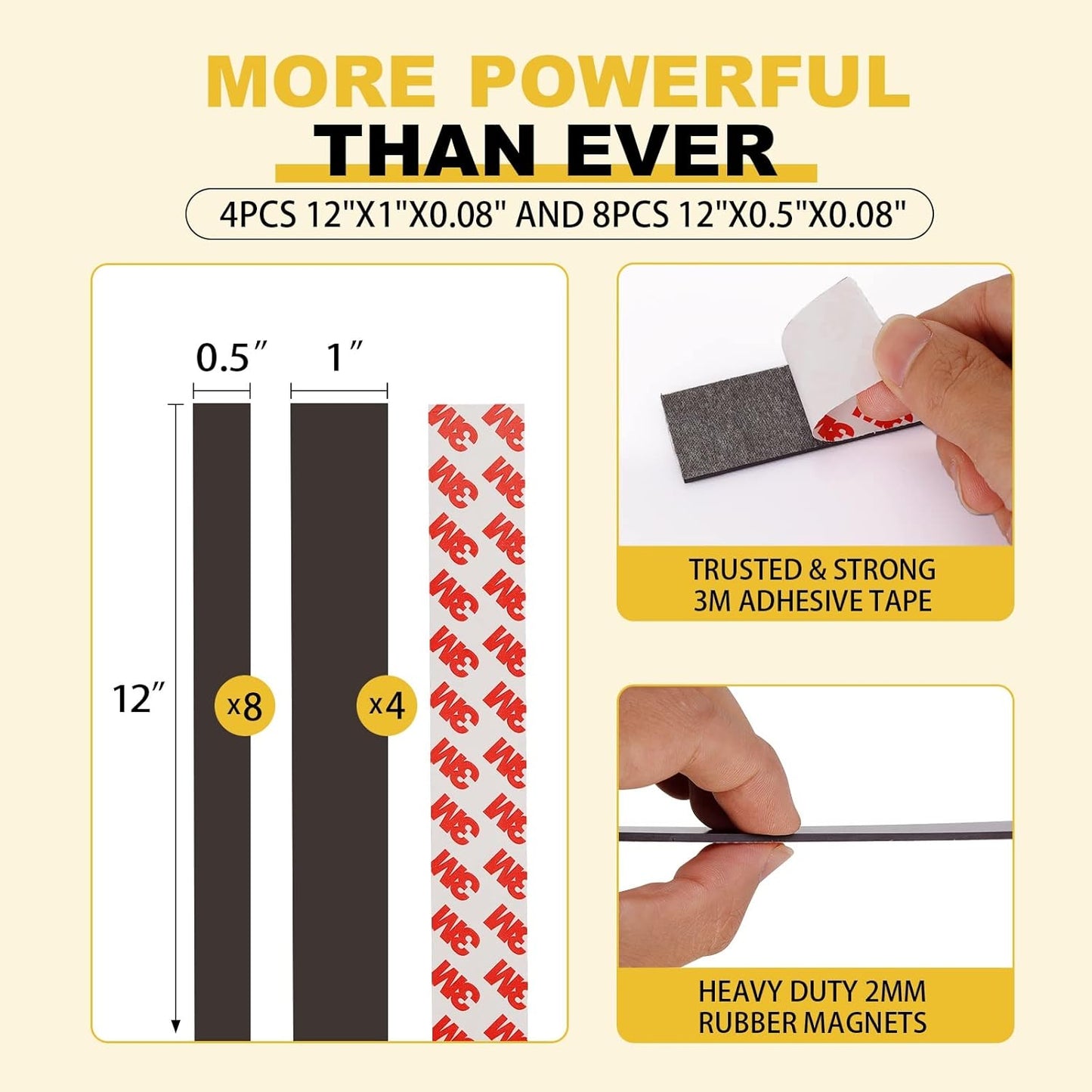 16 Feet Magnetic Strips with Adhesive Backing,Magnets Tape for Crafts,Flat Package (16 PCS 0.5X12") Strong Sticky Magnets