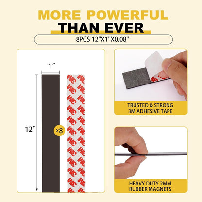 16 Feet Magnetic Strips with Adhesive Backing,Magnets Tape for Crafts,Flat Package (16 PCS 0.5X12") Strong Sticky Magnets