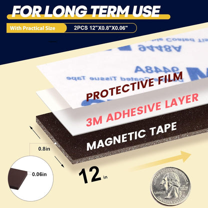 16 Feet Magnetic Strips with Adhesive Backing,Magnets Tape for Crafts,Flat Package (16 PCS 0.5X12") Strong Sticky Magnets