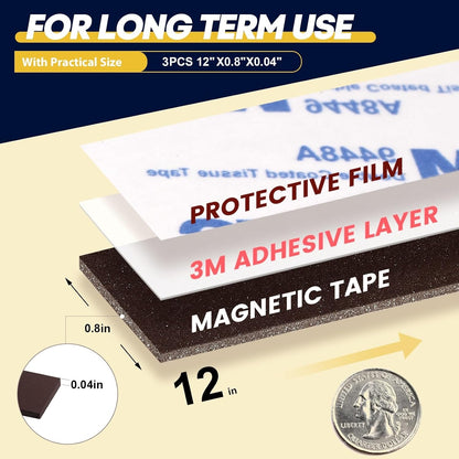 16 Feet Magnetic Strips with Adhesive Backing,Magnets Tape for Crafts,Flat Package (16 PCS 0.5X12") Strong Sticky Magnets