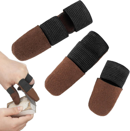3 Pcs Thumb and Finger Guards for Wood Carving 3 Size Durable Leather Finger Protectors for Crafting Woodworking Kit, Comfortable Fit for All Hand Sizes