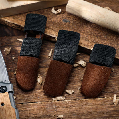 3 Pcs Thumb and Finger Guards for Wood Carving 3 Size Durable Leather Finger Protectors for Crafting Woodworking Kit, Comfortable Fit for All Hand Sizes