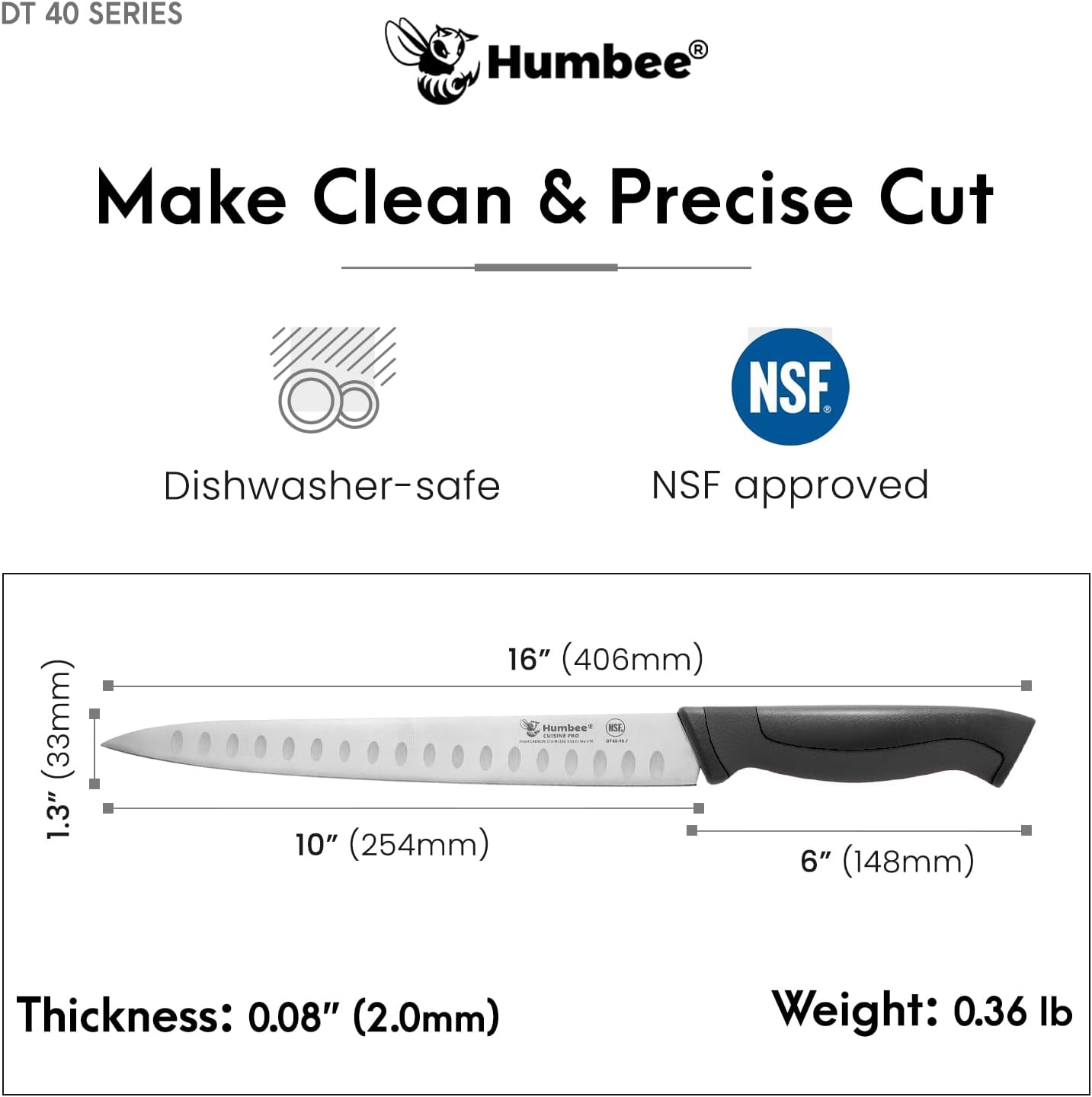 10-Inch Slicer knife With Granton edge, Black, DT-40 Series
