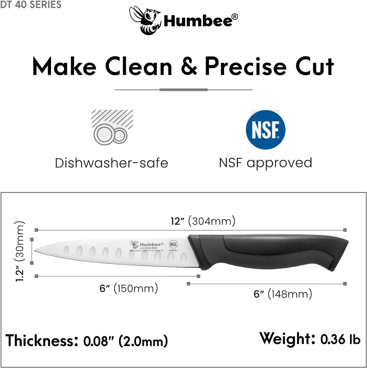 10-Inch Slicer knife With Granton edge, Black, DT-40 Series