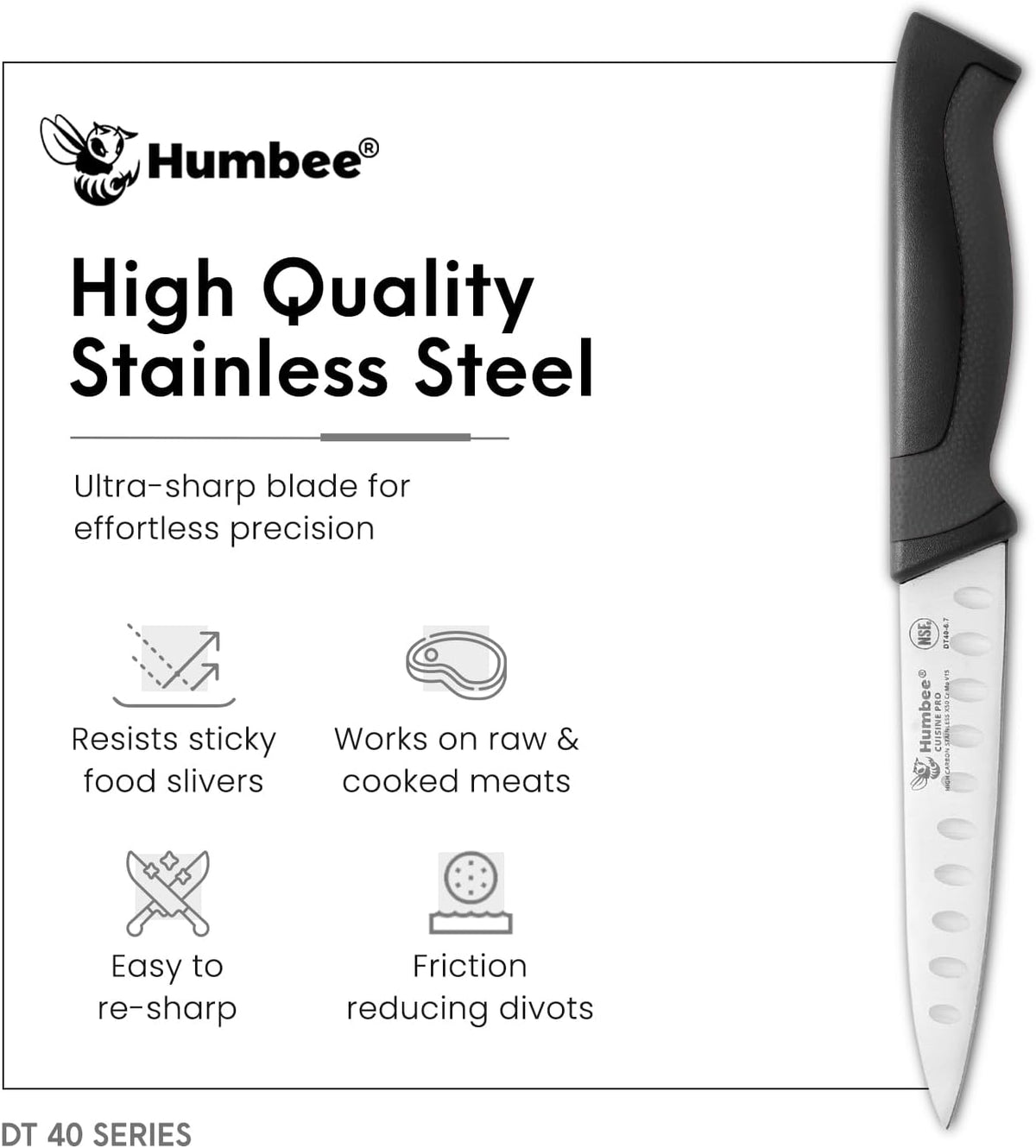 10-Inch Slicer knife With Granton edge, Black, DT-40 Series