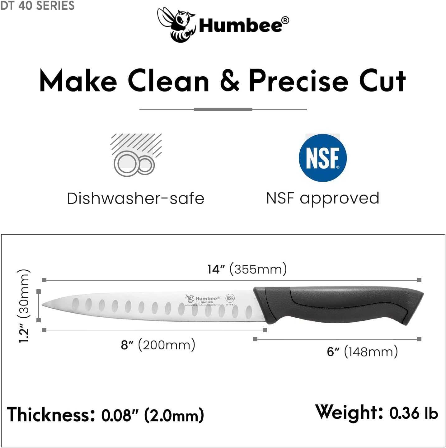 10-Inch Slicer knife With Granton edge, Black, DT-40 Series