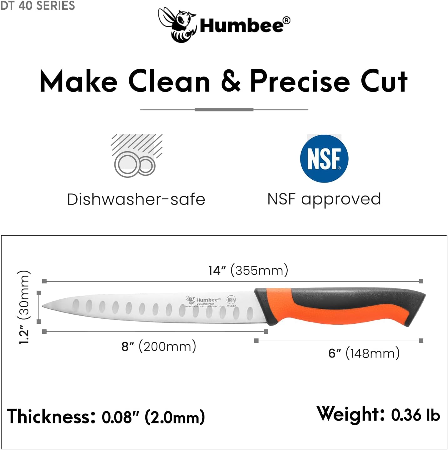 10-Inch Slicer knife With Granton edge, Black, DT-40 Series