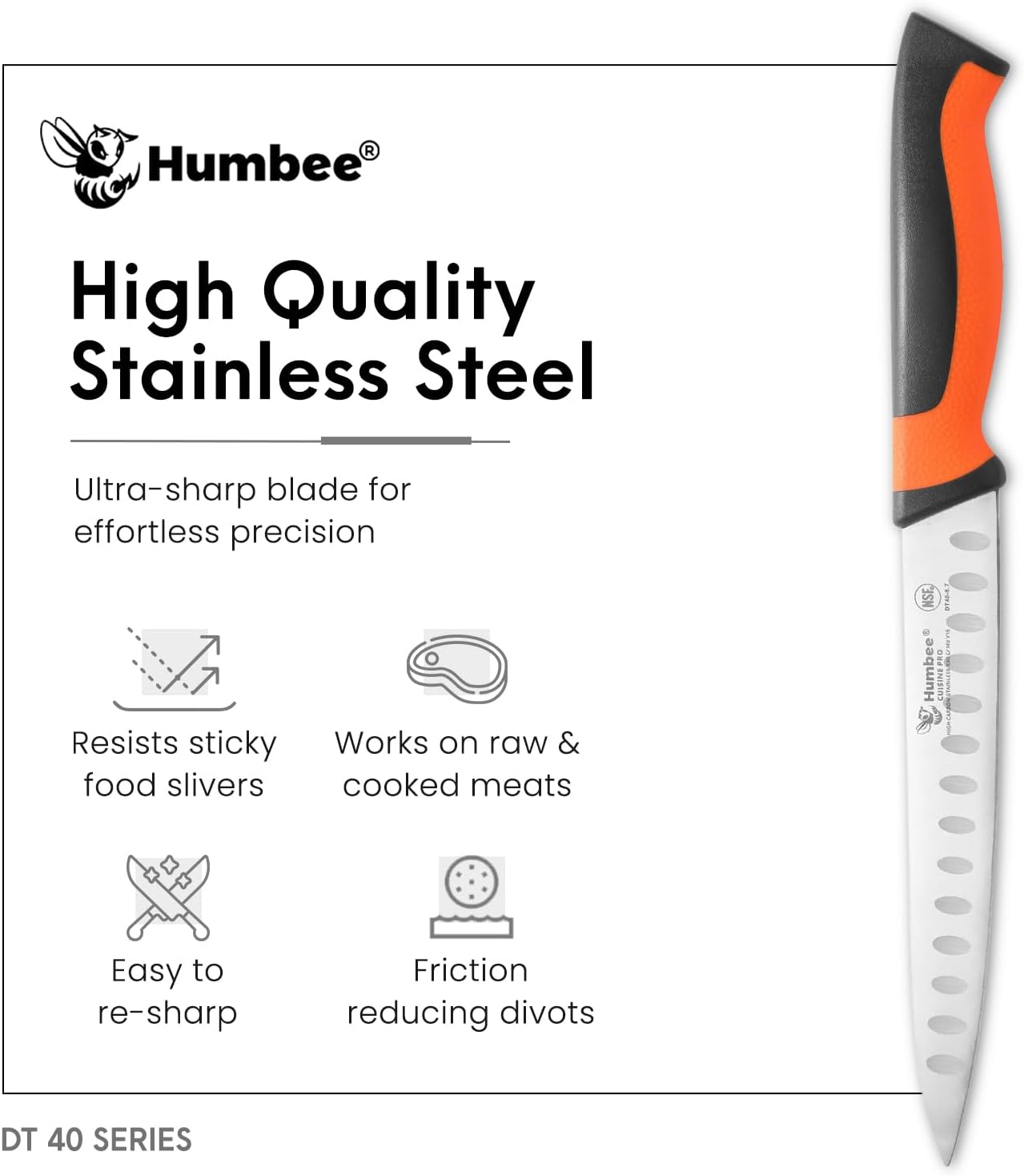 10-Inch Slicer knife With Granton edge, Black, DT-40 Series
